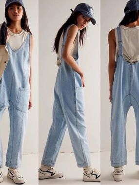 Free People We The Free High Roller Jumpsuit Denim Blue Overalls